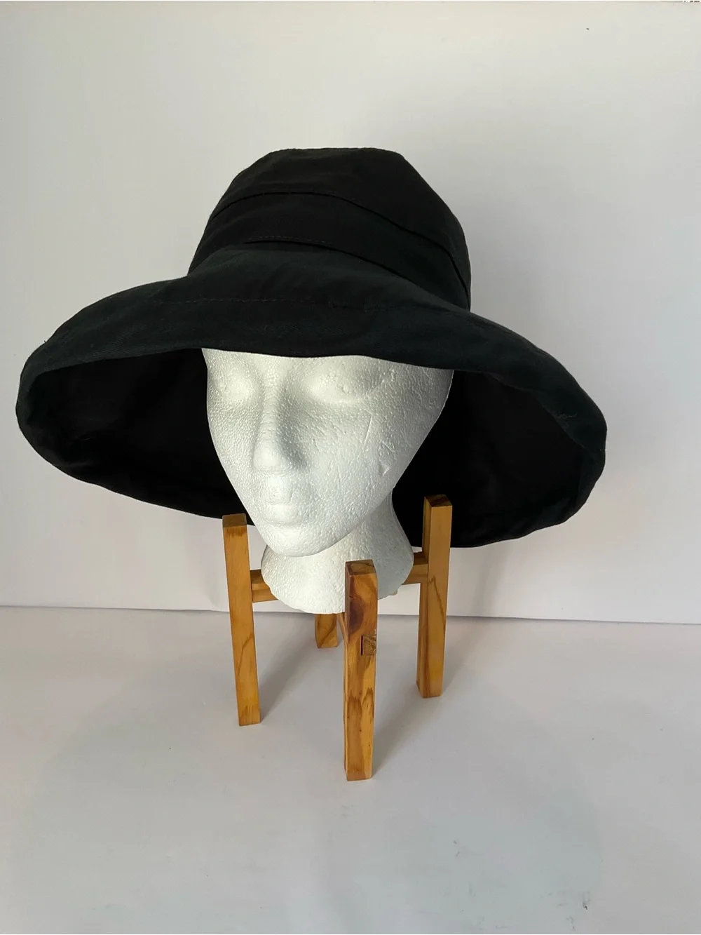 NWT Panama Jack Black Cotton Wide Brim Bucket Sun Hat